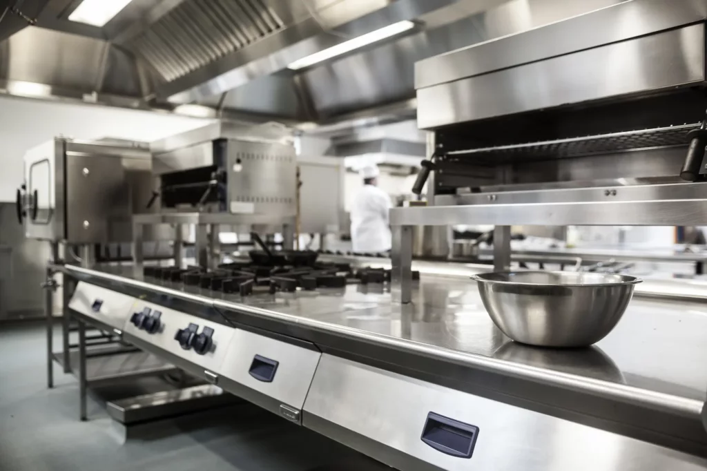 Stainless steel kitchen equipment in a restaurant 2026 04 13 23 49 50 utc